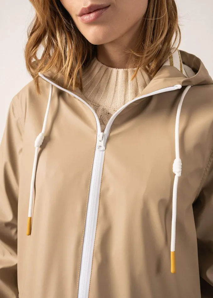 St Gabrielle Waterproof Patterned Rain Jacket With Fancy Drawstrings Oatmeal Women Saint James Aw24