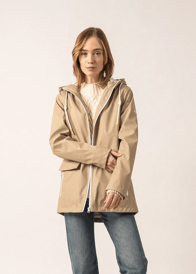 St Gabrielle Waterproof Patterned Rain Jacket With Fancy Drawstrings Oatmeal Women Saint James Aw24