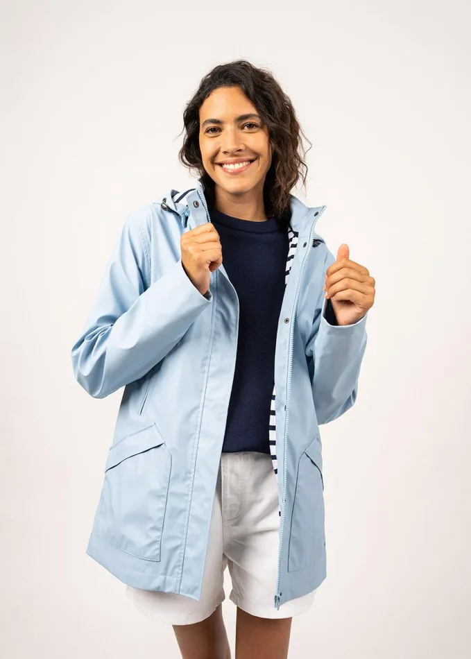 St Morgane Waterproof Raincoat With Hood Lightblue Women Saint James Coats and Raincoats St Morgane Waterproof Raincoat With Hood Lightblue Women Saint James Coats and Raincoats