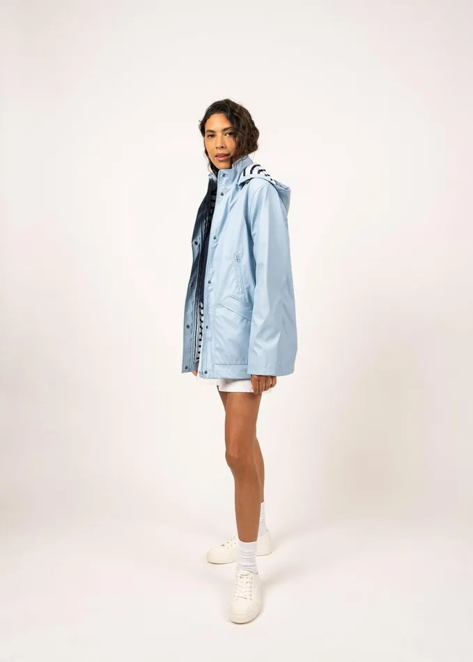 St Morgane Waterproof Raincoat With Hood Lightblue Women Saint James Coats and Raincoats
