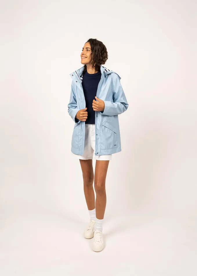 St Morgane Waterproof Raincoat With Hood Lightblue Women Saint James Coats and Raincoats