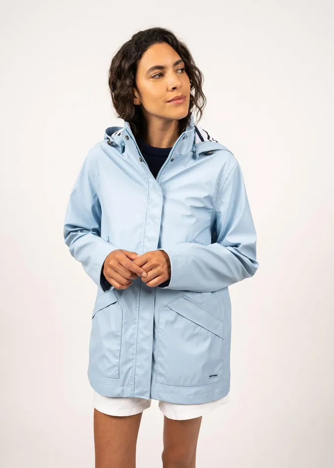 St Morgane Waterproof Raincoat With Hood Lightblue Women Saint James Coats and Raincoats