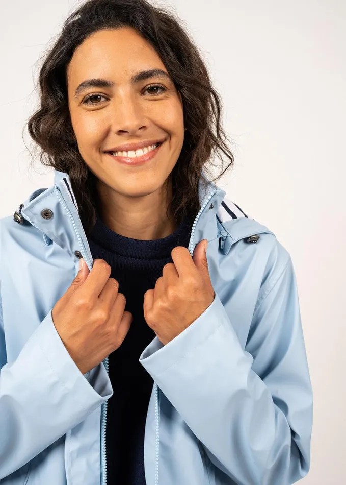 St Morgane Waterproof Raincoat With Hood Lightblue Women Saint James Coats and Raincoats