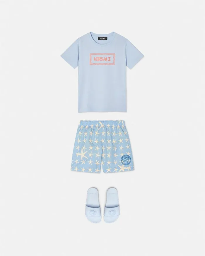 Stella Marina Kids Swim Shorts Light Blue Children Versace Beachwear