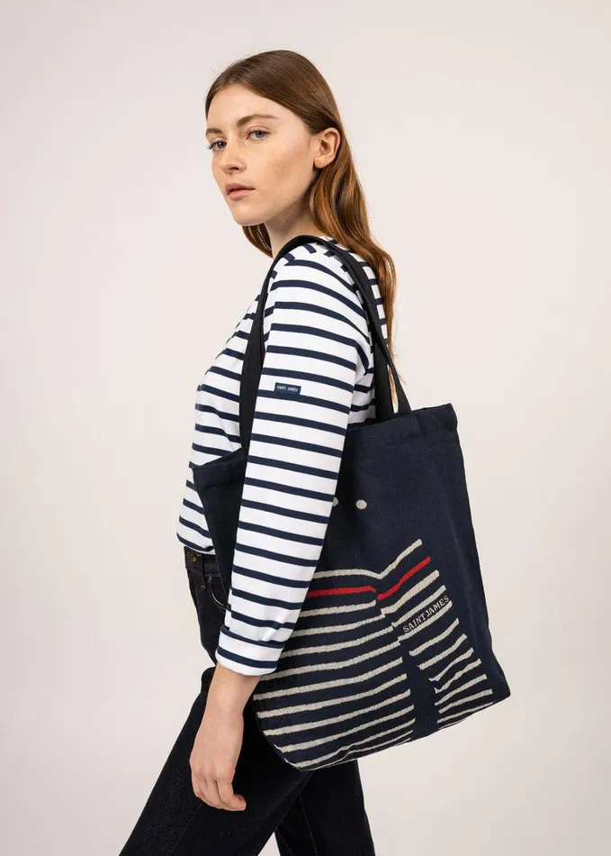 Striped Tote Bag Tote Bag In Recycled Cotton Navyecru Men Saint James