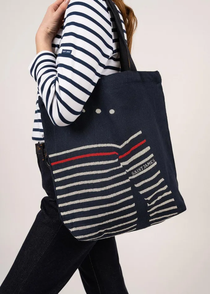 Striped Tote Bag Tote Bag In Recycled Cotton Navyecru Men Saint James