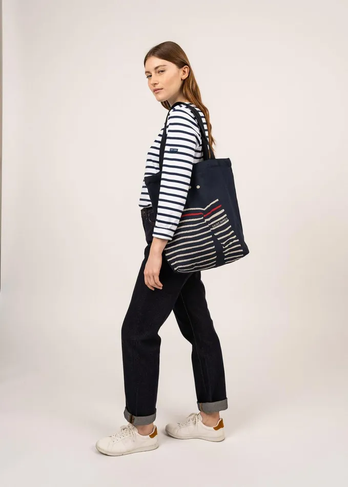 Striped Tote Bag Tote Bag In Recycled Cotton Navyecru Men Saint James