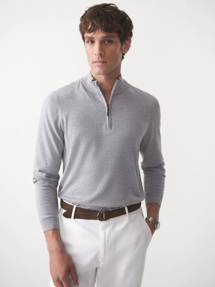 Sweaters Men JMcLaughlin Brookhaven 14 Zip Sweater In Stripe Graylight Gray
