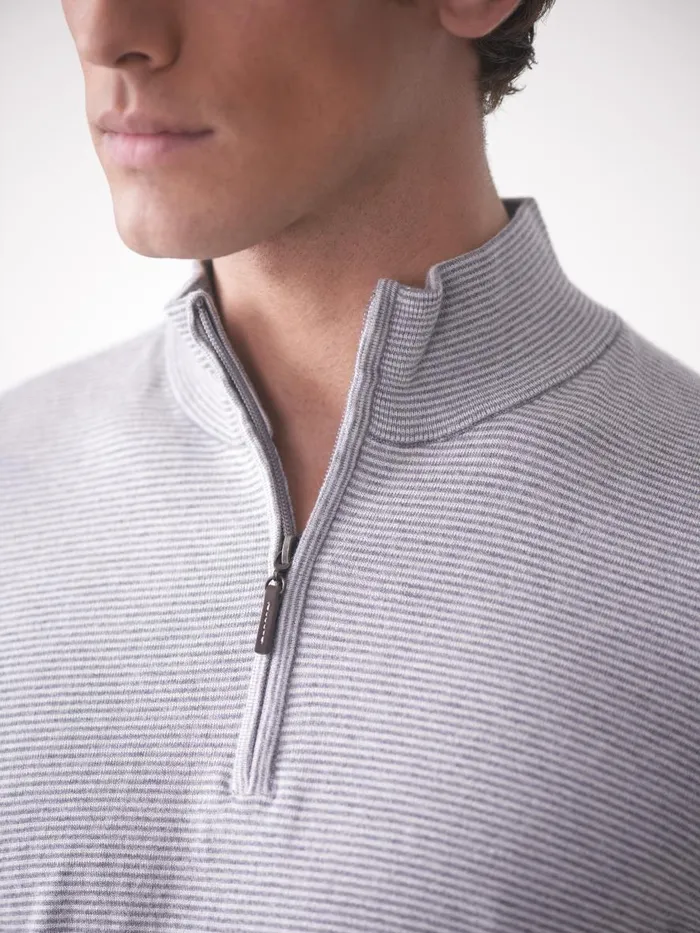 Sweaters Men JMcLaughlin Brookhaven 14 Zip Sweater In Stripe Graylight Gray Sweaters Men JMcLaughlin Brookhaven 14 Zip Sweater In Stripe Graylight Gray