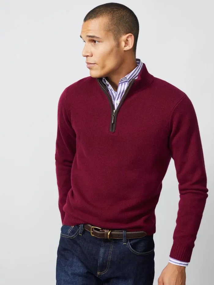 Sweaters Men JMcLaughlin Tate Cashmere Sweater Heather Wine