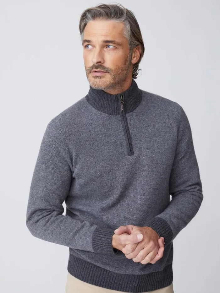 Sweaters Men JMcLaughlin Tate Cashmere Sweater In Birdseye Heather Medium Grayheather Silver