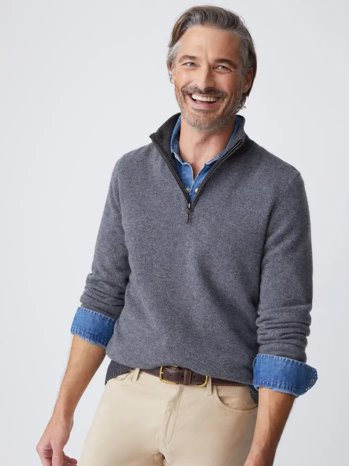 Sweaters Men JMcLaughlin Tate Cashmere Sweater In Birdseye Heather Medium Grayheather Silver Sweaters Men JMcLaughlin Tate Cashmere Sweater In Birdseye Heather Medium Grayheather Silver