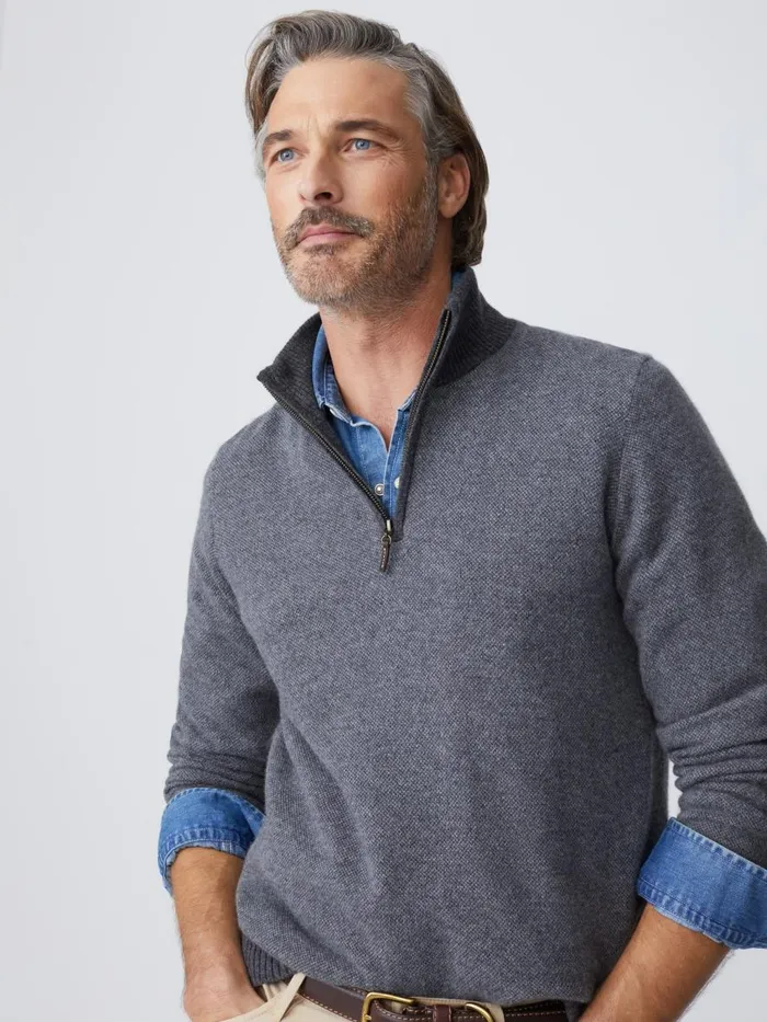 Sweaters Men JMcLaughlin Tate Cashmere Sweater In Birdseye Heather Medium Grayheather Silver Sweaters Men JMcLaughlin Tate Cashmere Sweater In Birdseye Heather Medium Grayheather Silver