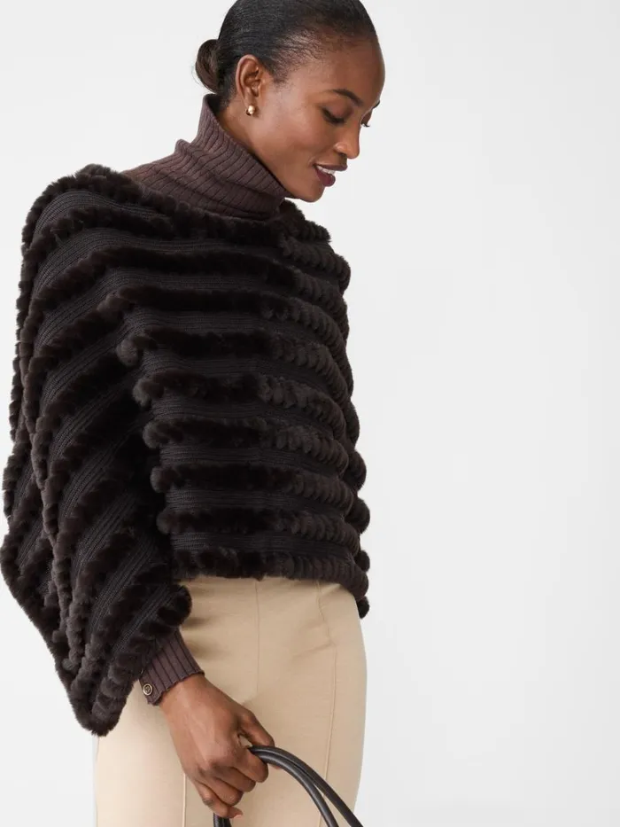 Sweaters Women JMcLaughlin Cortina Faux Fur Poncho Dark Brown