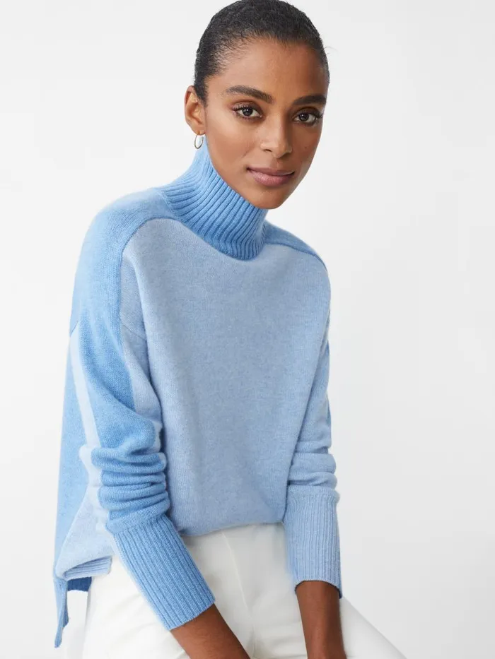 Sweaters Women JMcLaughlin Dina Cashmere Turtleneck In Color Block Blue Tonal
