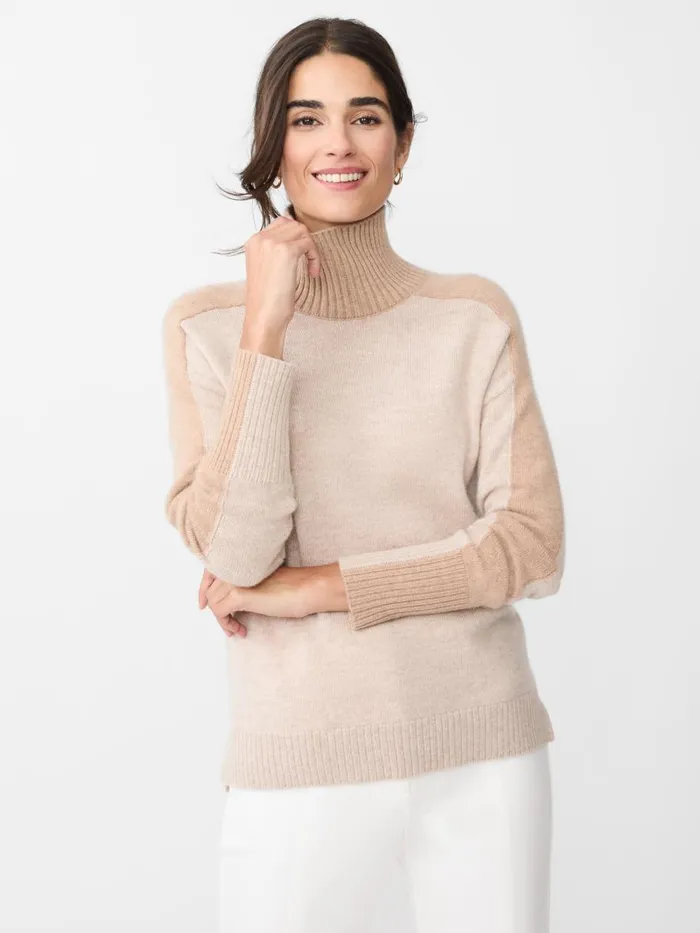 Sweaters Women JMcLaughlin Dina Cashmere Turtleneck In Color Block Heather Oatmealcamel