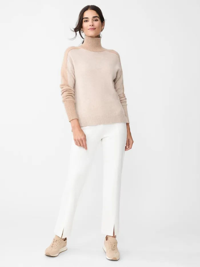 Sweaters Women JMcLaughlin Dina Cashmere Turtleneck In Color Block Heather Oatmealcamel