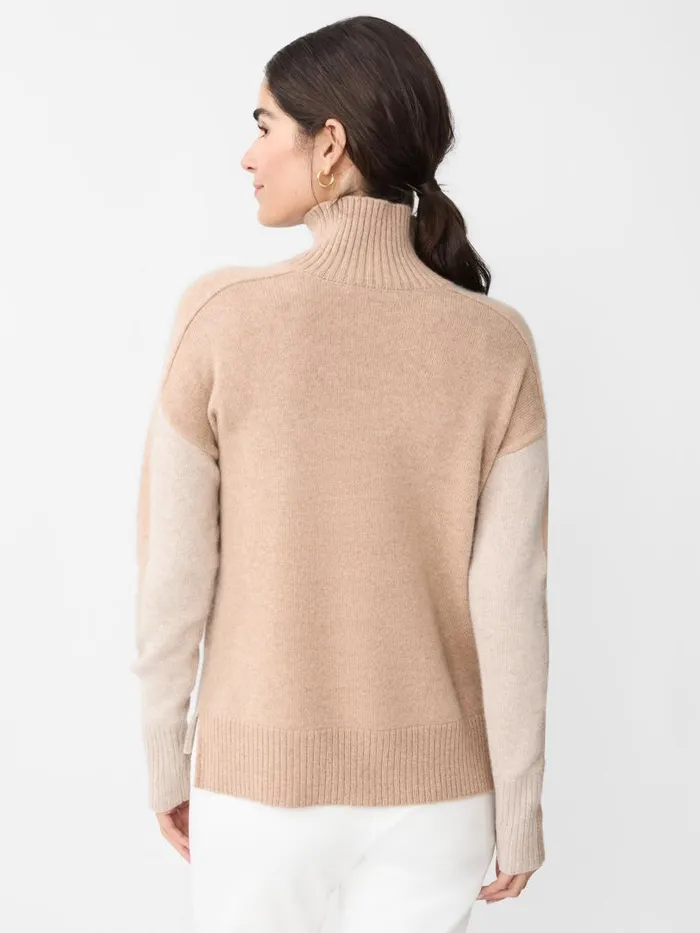 Sweaters Women JMcLaughlin Dina Cashmere Turtleneck In Color Block Heather Oatmealcamel