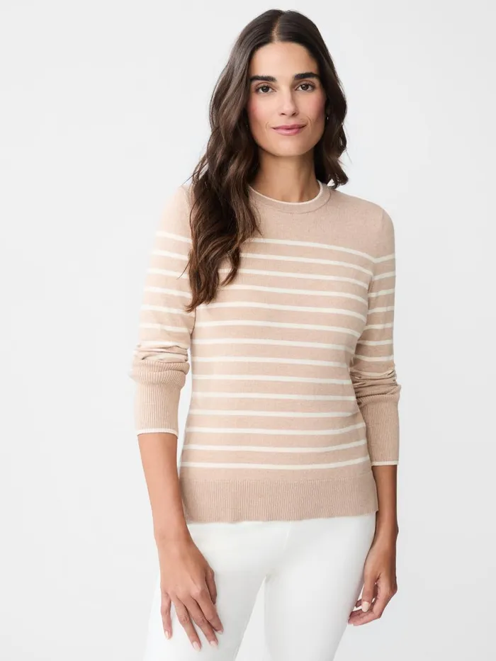 Sweaters Women JMcLaughlin Poet Sweater In Stripe Cameloff White Sweaters Women JMcLaughlin Poet Sweater In Stripe Cameloff White