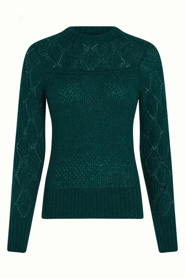 Sweaters Women King Louie Jeannie Yoke Sweater Farfalle Pine Green 8211 Farfalle