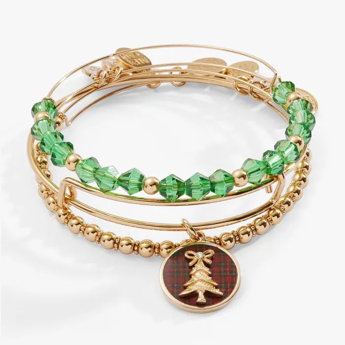 Tartan Christmas Tree Bangle Set Of 3 Gold Women Alex And Ani Jewelry Sets