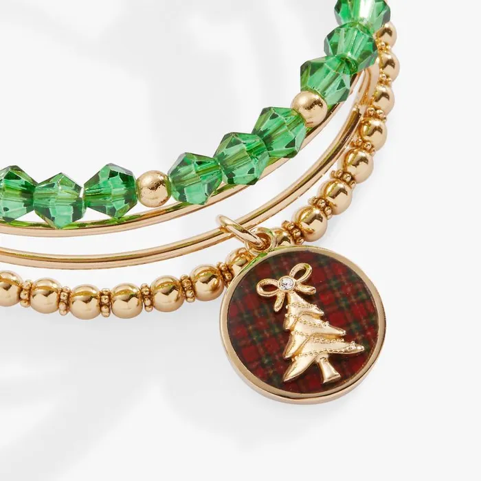 Tartan Christmas Tree Bangle Set Of 3 Gold Women Alex And Ani Jewelry Sets