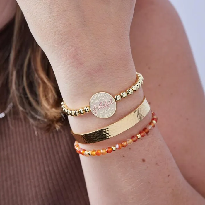 Thankful Grateful Blessed Bolo Bracelet Shiny Gold Women Alex And Ani Halloween