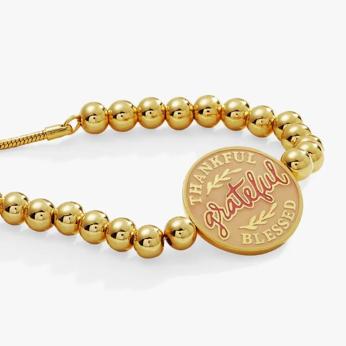 Thankful Grateful Blessed Bolo Bracelet Shiny Gold Women Alex And Ani Halloween