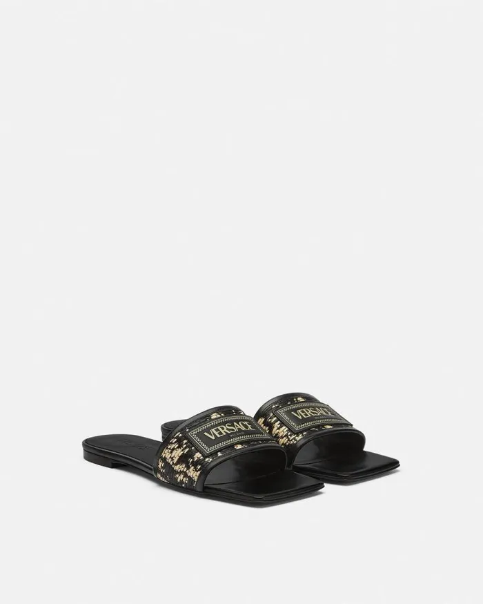 Theia Barocco Raffia Flats Blackprint Women Versace Sandals