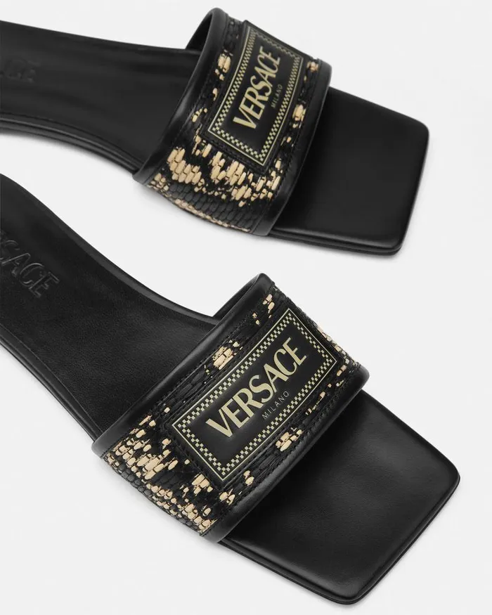 Theia Barocco Raffia Flats Blackprint Women Versace Sandals