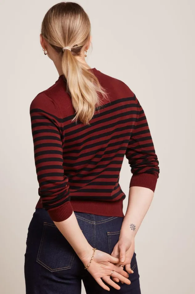 Tops and Shirts Women King Louie Agnes Top Loop Stripe Cabernet Red 8211 Loop