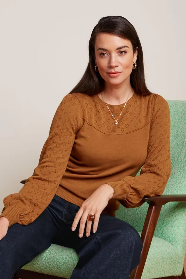 Tops and Shirts Women King Louie Bell Yoke Top Heart Ajour Maple Orange 8211 Heart Ajour Tops and Shirts Women King Louie Bell Yoke Top Heart Ajour Maple Orange 8211 Heart Ajour