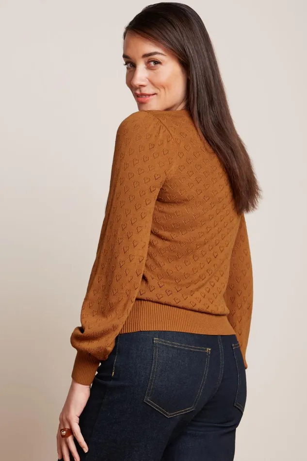 Tops and Shirts Women King Louie Bell Yoke Top Heart Ajour Maple Orange 8211 Heart Ajour