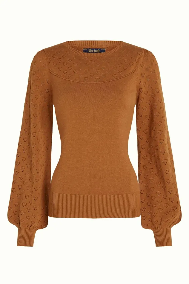 Tops and Shirts Women King Louie Bell Yoke Top Heart Ajour Maple Orange 8211 Heart Ajour
