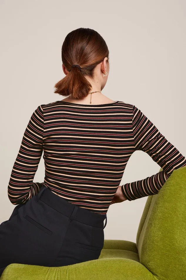 Tops and Shirts Women King Louie Carice V Top Pimm Stripe Cabernet Red 8211 Pimm Stripe