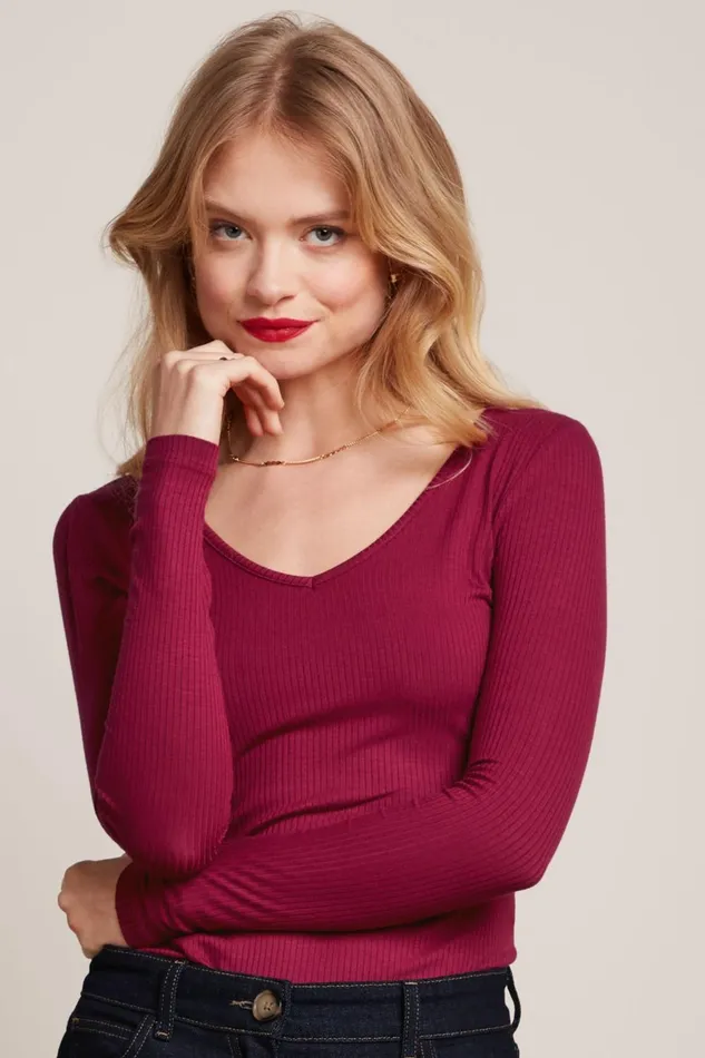 Tops and Shirts Women King Louie Carice V Top Uni Rib Beaujolais Red 8211 Uni Rib Tops and Shirts Women King Louie Carice V Top Uni Rib Beaujolais Red 8211 Uni Rib