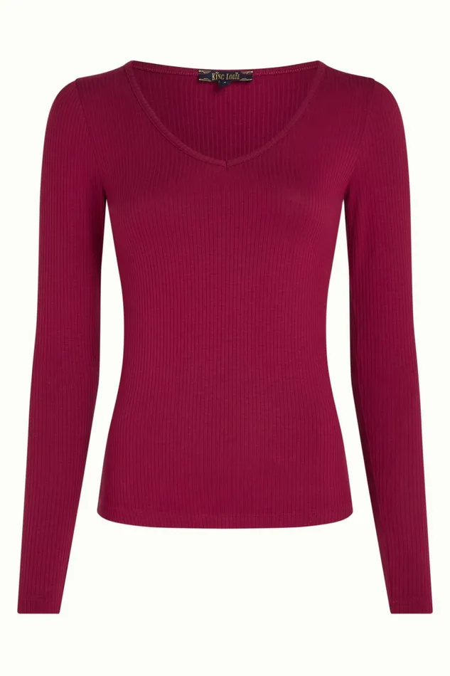 Tops and Shirts Women King Louie Carice V Top Uni Rib Beaujolais Red 8211 Uni Rib