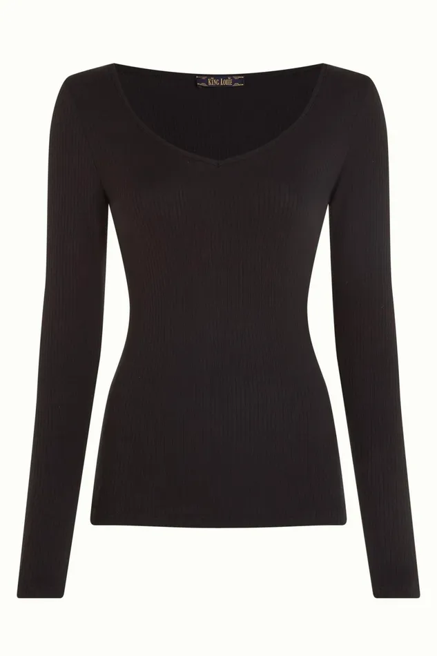 Tops and Shirts Women King Louie Carice V Top Uni Rib Black 8211 Uni Rib