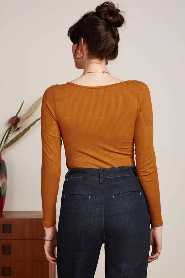Tops and Shirts Women King Louie Carice V Top Uni Rib Maple Orange 8211 Uni Rib