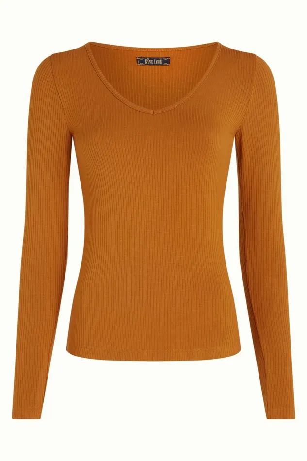 Tops and Shirts Women King Louie Carice V Top Uni Rib Maple Orange 8211 Uni Rib