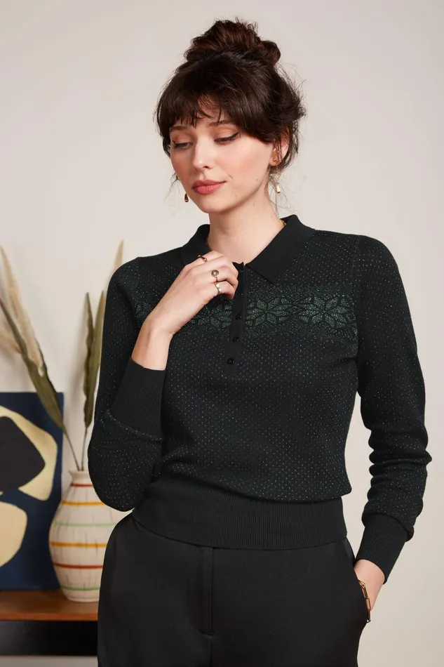 Tops and Shirts Women King Louie Polo Top Colby Black 8211 Colby