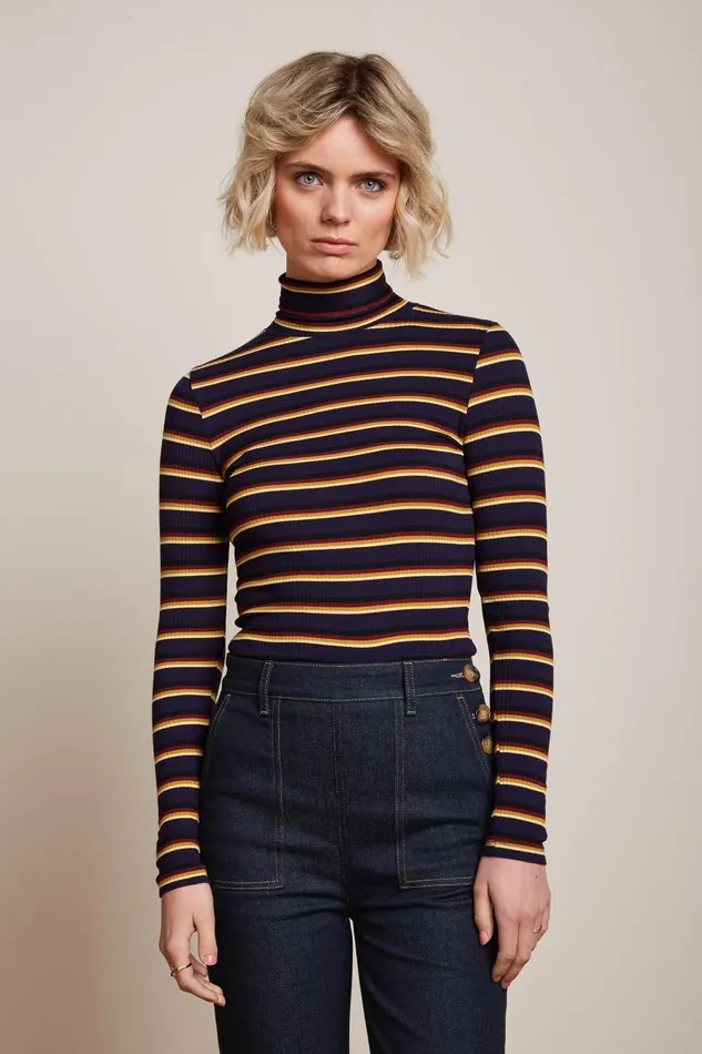 Tops and Shirts Women King Louie Rollneck Top Century Stripe Evening Blue 8211 Century Stripe Tops and Shirts Women King Louie Rollneck Top Century Stripe Evening Blue 8211 Century Stripe