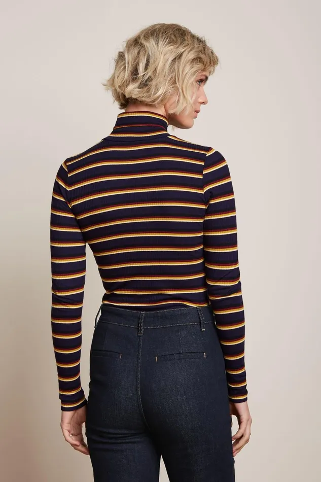 Tops and Shirts Women King Louie Rollneck Top Century Stripe Evening Blue 8211 Century Stripe