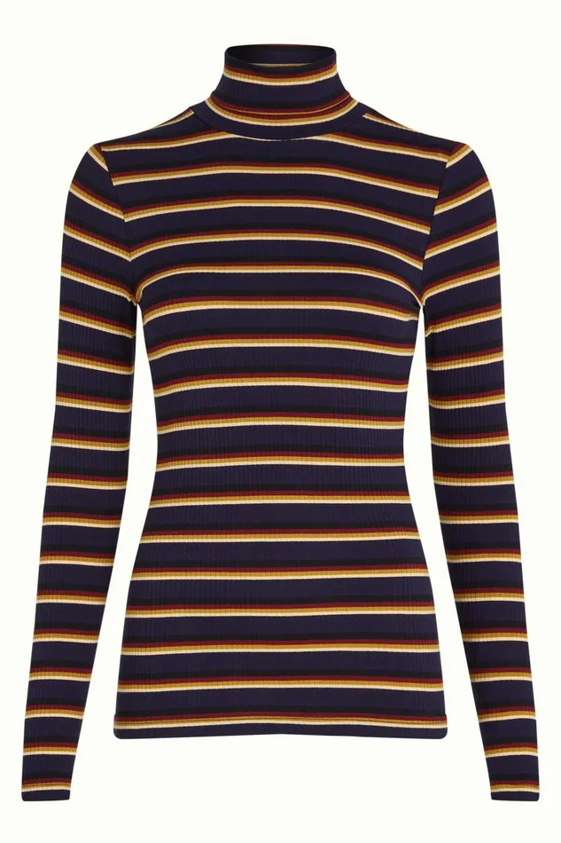 Tops and Shirts Women King Louie Rollneck Top Century Stripe Evening Blue 8211 Century Stripe
