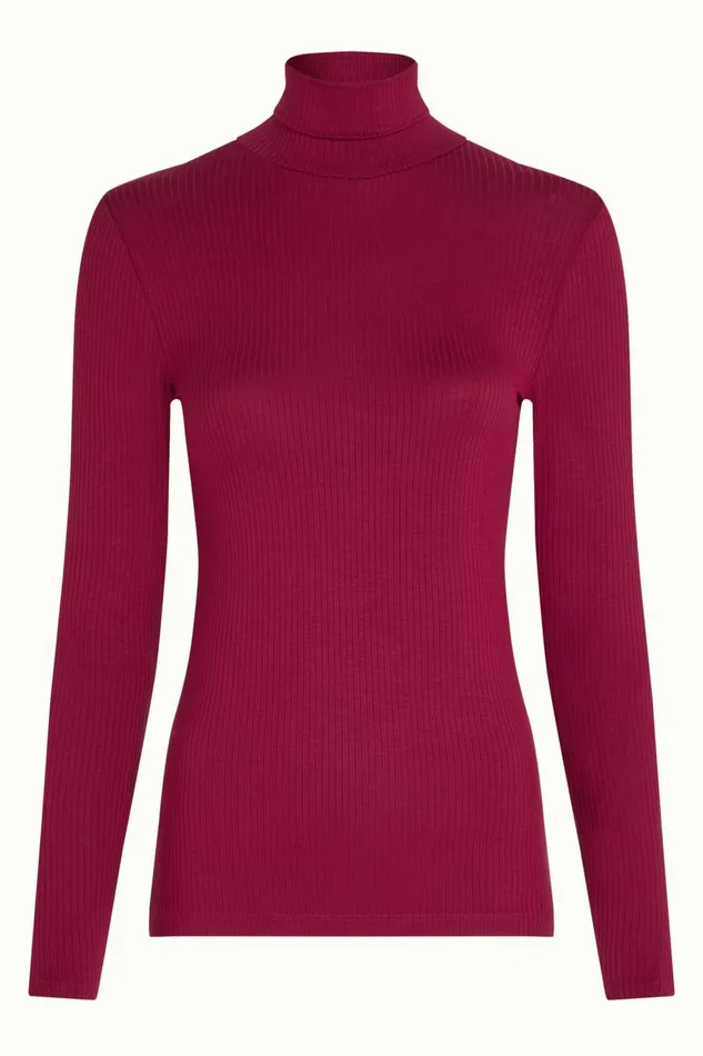 Tops and Shirts Women King Louie Rollneck Top Uni Rib Beaujolais Red 8211 Uni Rib