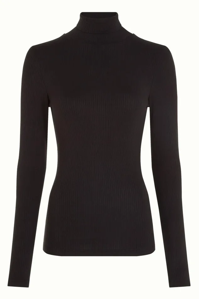 Tops and Shirts Women King Louie Rollneck Top Uni Rib Black 8211 Uni Rib