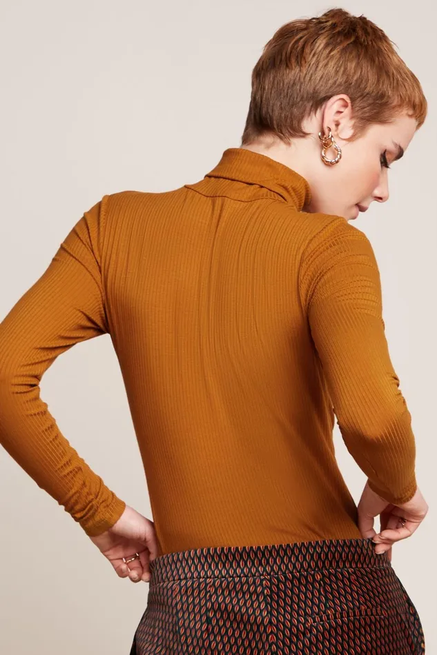 Tops and Shirts Women King Louie Rollneck Top Uni Rib Maple Orange 8211 Uni Rib
