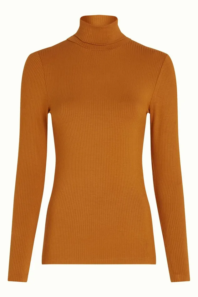 Tops and Shirts Women King Louie Rollneck Top Uni Rib Maple Orange 8211 Uni Rib