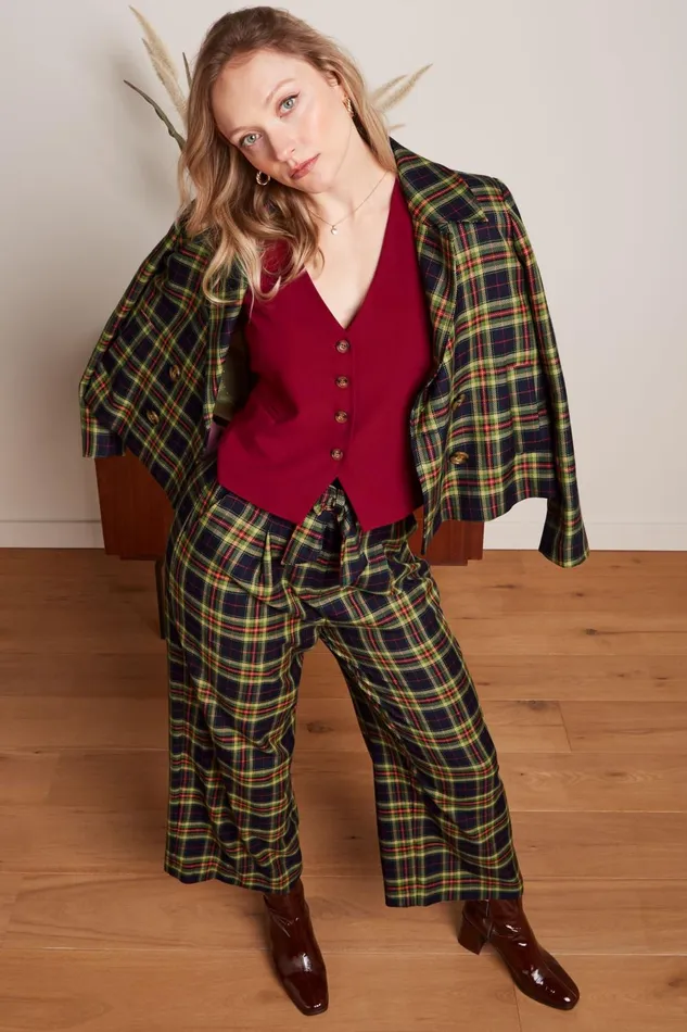 Trousers Women King Louie Ava Pants Lucky Check Evening Blue 8211 Lucky Check