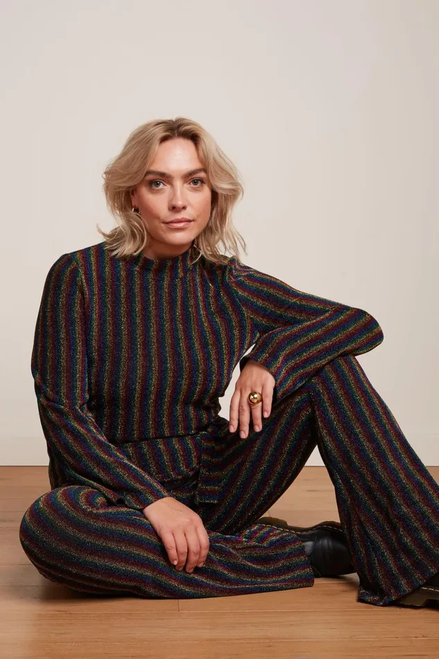 Trousers Women King Louie Border Flared Pants Alma Lurex Multi Color 8211 Alma Trousers Women King Louie Border Flared Pants Alma Lurex Multi Color 8211 Alma